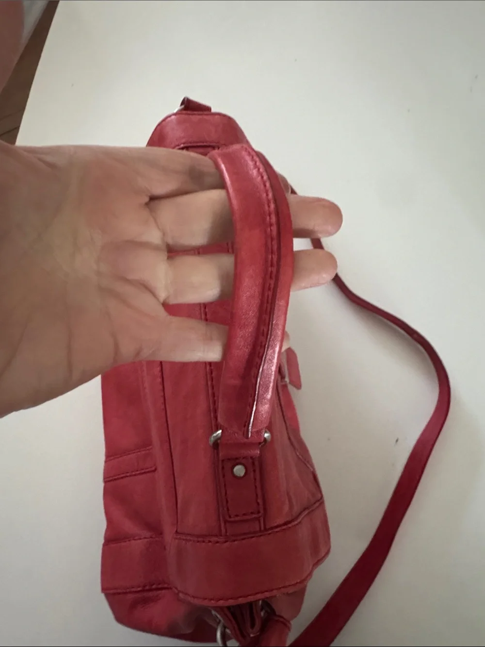 BOTKIER Charlotte Red Lambskin Leather Satchel Shoulder Bag Silver Hardware EUC